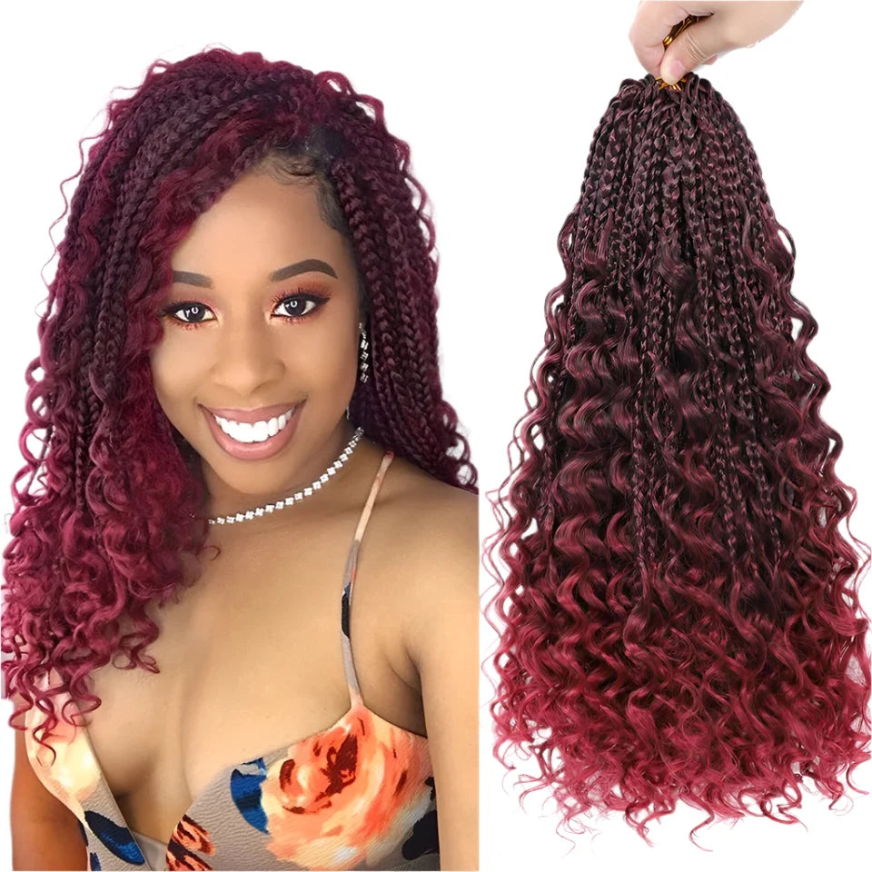 Ombre Goddess Box Braids Crochet Hair with Curly Ends | 14 Inch | 1-6 Packs