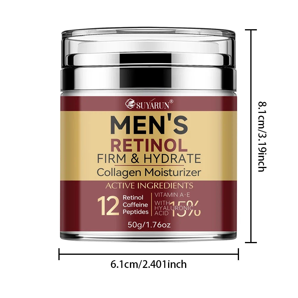 Collagen Retinol Men's Face Cream - Anti-Aging Wrinkle Reduction & Firming Moisturizer, Oil-Free Hydrating Skincare for Men.