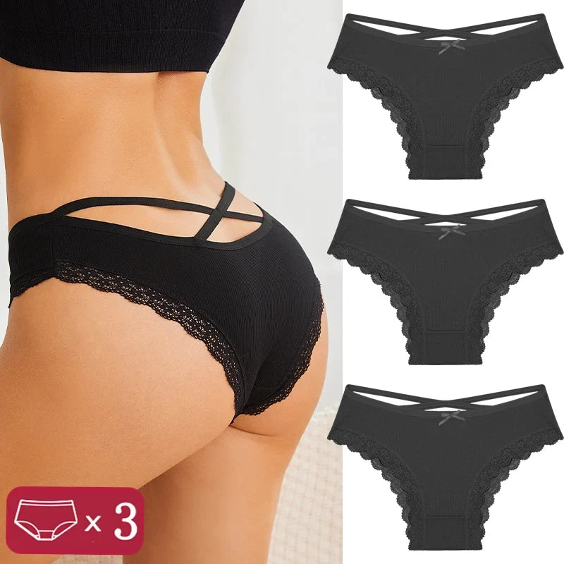 3-Piece Women's Cotton Seamless Panties – Low Rise, Hollow Design