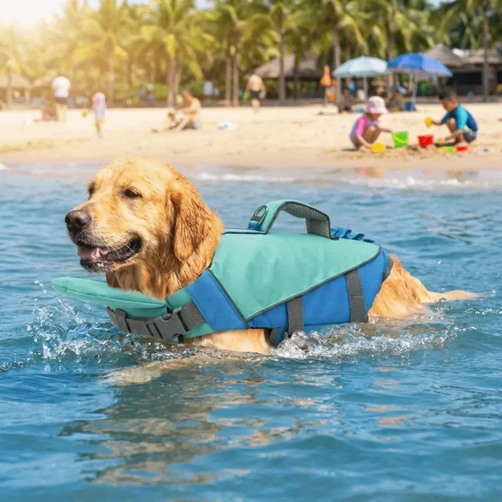 Pet Supplies Reflective Stripes Dog Life Jacket Adjustable Large Buoyancy Safety Vest Breathable Pet Life Vest Water Sports