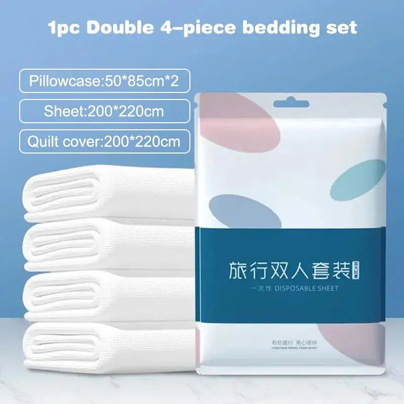 New Disposable 3/4-Piece Bedding Set, Thickened Disposable Bed Sheets Duvet Covers Pillowcases For Hotel Travel Camping Use