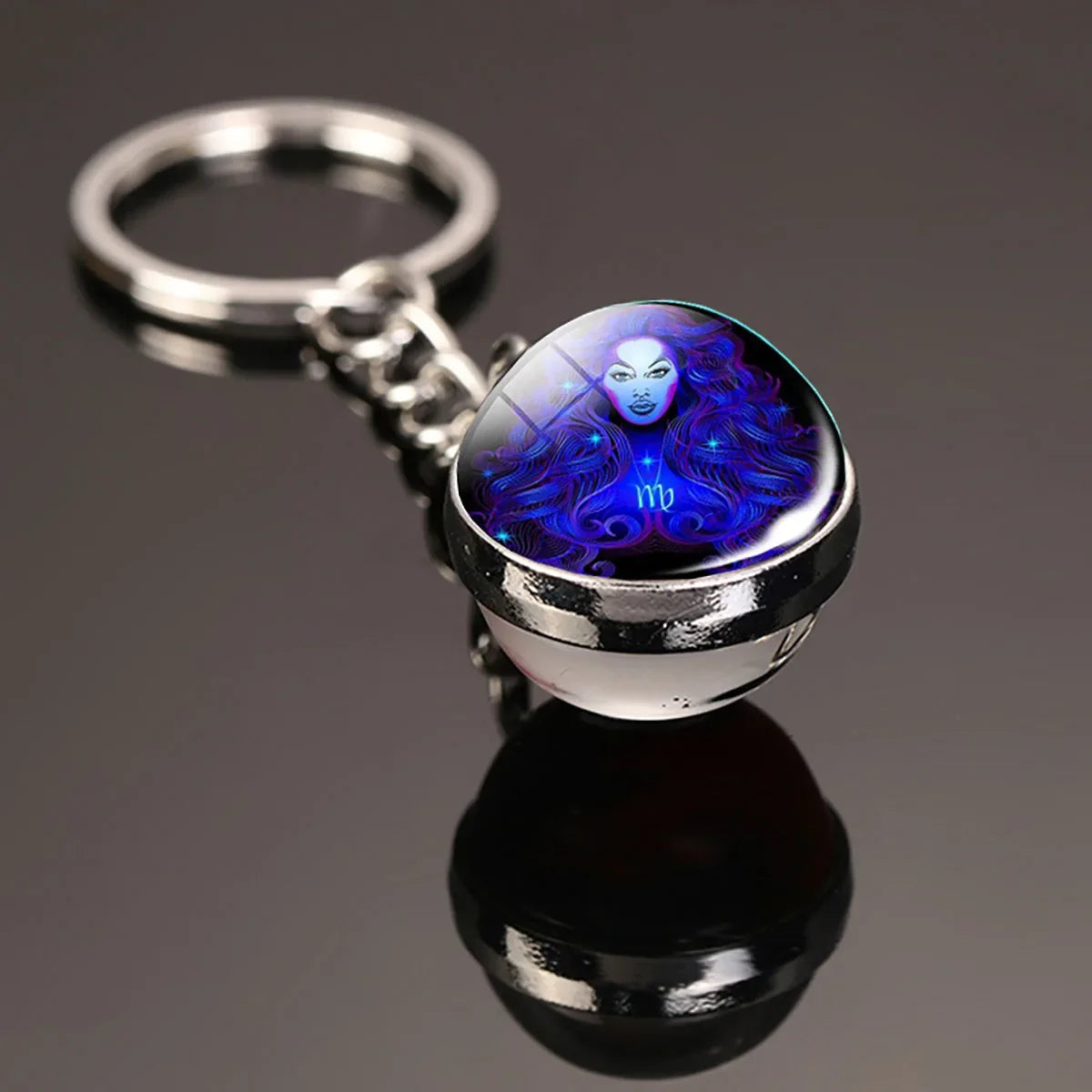 12 Constellation Key Chain Luminous Double Sided Glass Ball Pendant 12 Zodiac Key Chain Fashion Birthday Gift for Men and Women