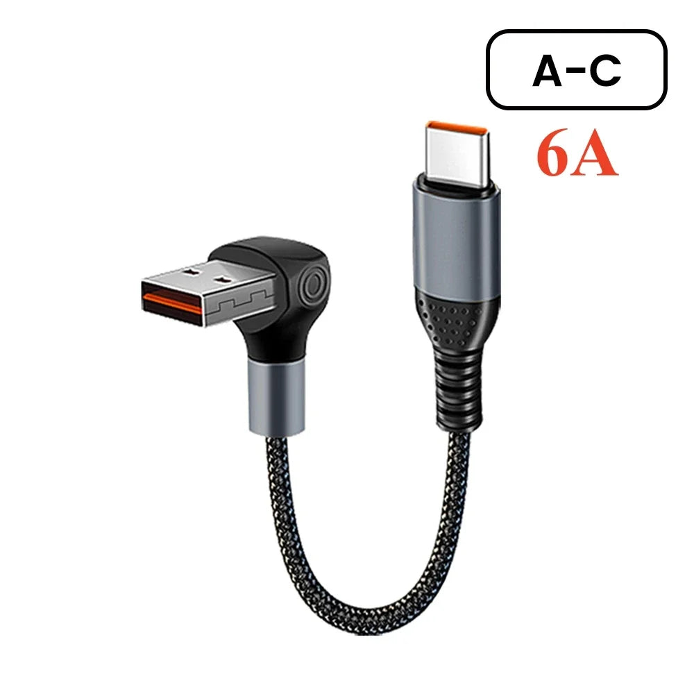 Crouch 90 Degree Short Cable USB Type C To Type C 6A 66W Fast Charge 25CM 50CM Power Bank USB C Cable For iphone Huawei Xiaomi