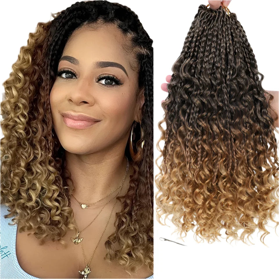 Ombre Goddess Box Braids Crochet Hair with Curly Ends | 14 Inch | 1-6 Packs