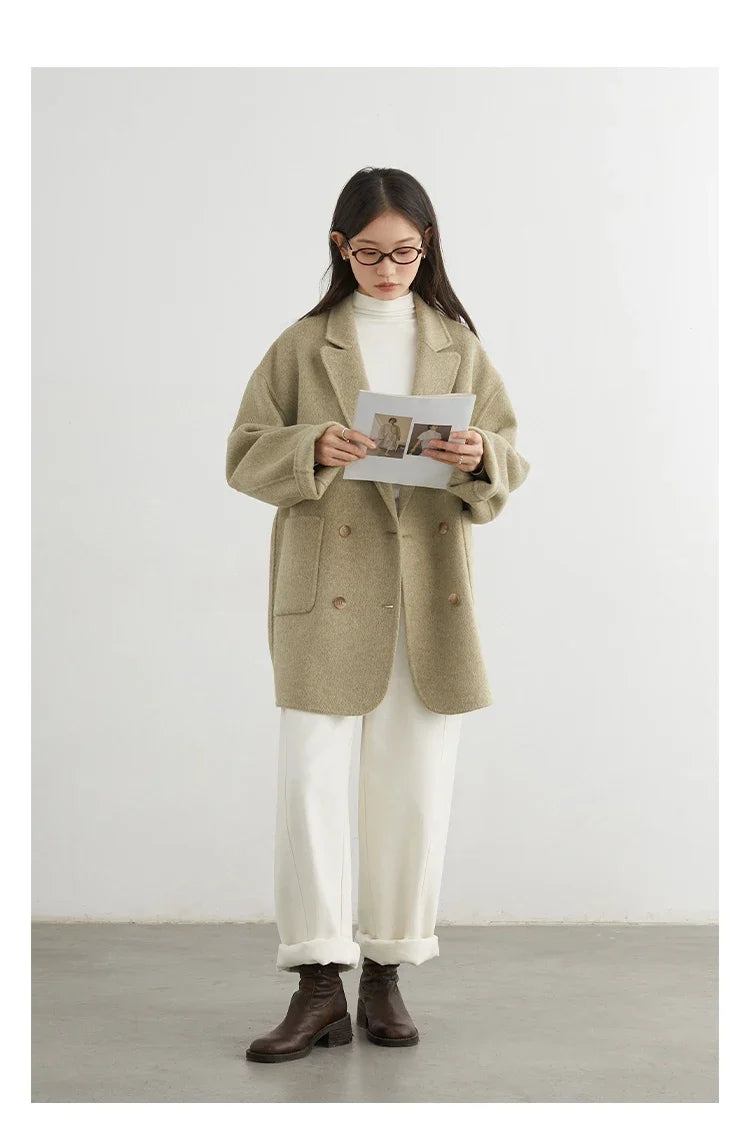CHIC VEN New Women Woolen Coat Loose Solid Mid-length Double-sided Oversized Office Ladies Jackets Outerwear Autumn Winter 2026
