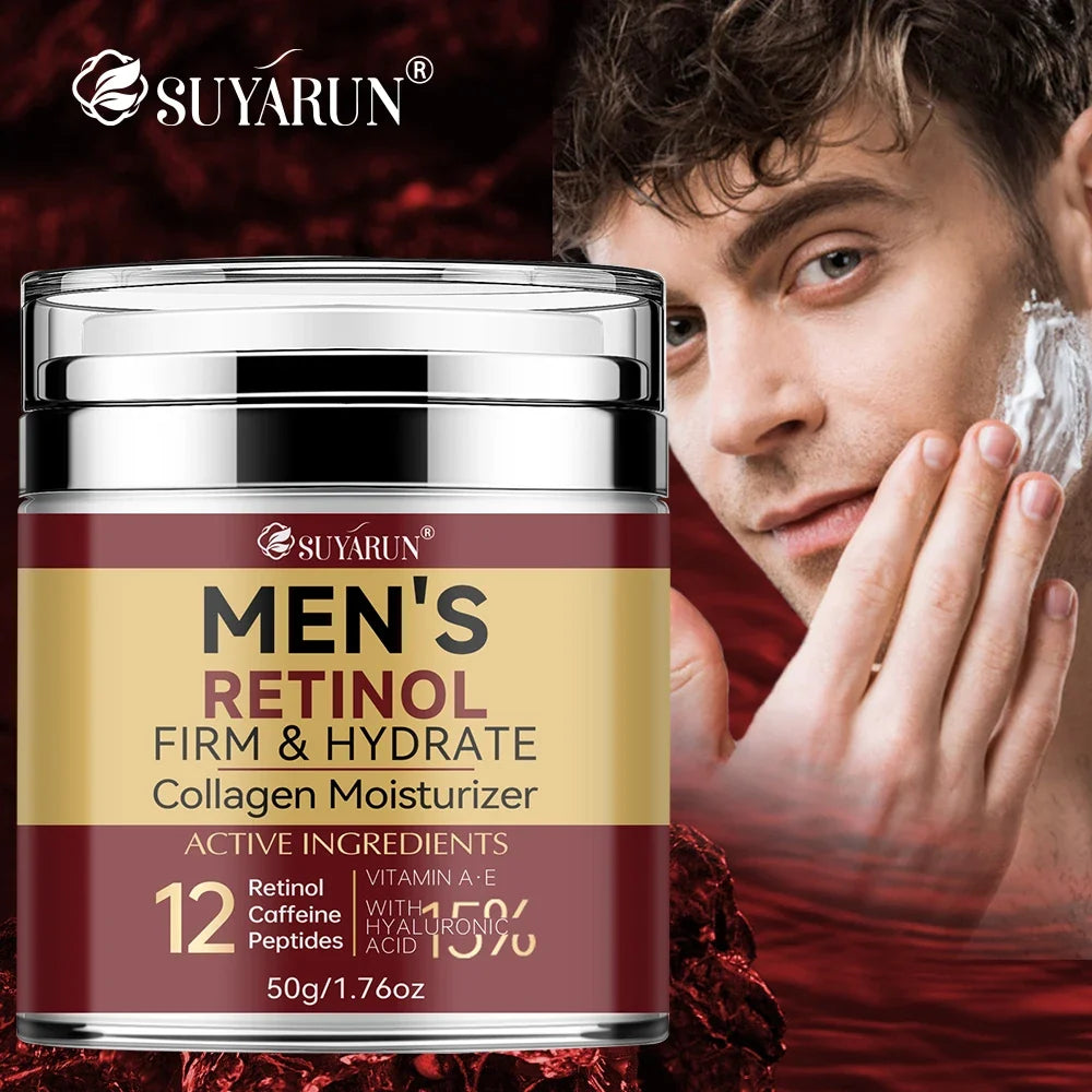 Collagen Retinol Men's Face Cream - Anti-Aging Wrinkle Reduction & Firming Moisturizer, Oil-Free Hydrating Skincare for Men.