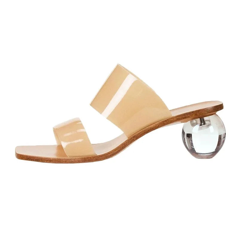 Crystal High Heels Square Toe Cool Slippers Women's European and American Fashion Word with Sandals