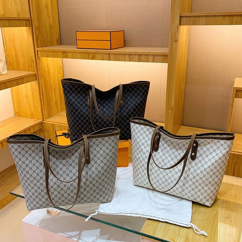 Women's Geometric Print Tote Handbag | Soft PU Shoulder Bag