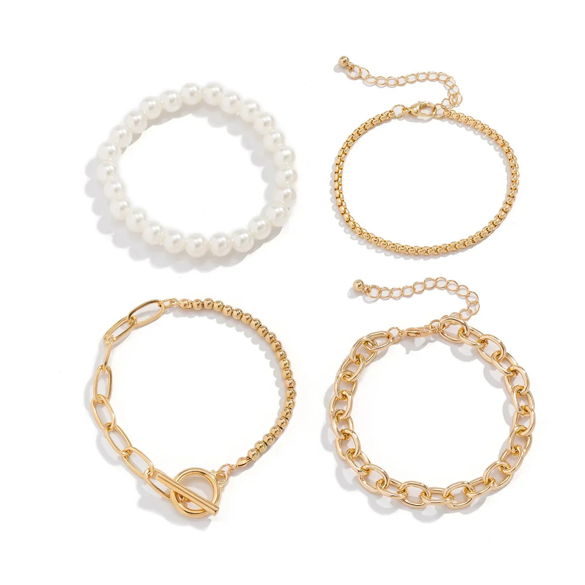 Boho Imitation Pearl Beaded Bracelet Women's Retro Fashion Creative Gold Color Beads O-Chain Bracelets Girls Birthday Jewelry