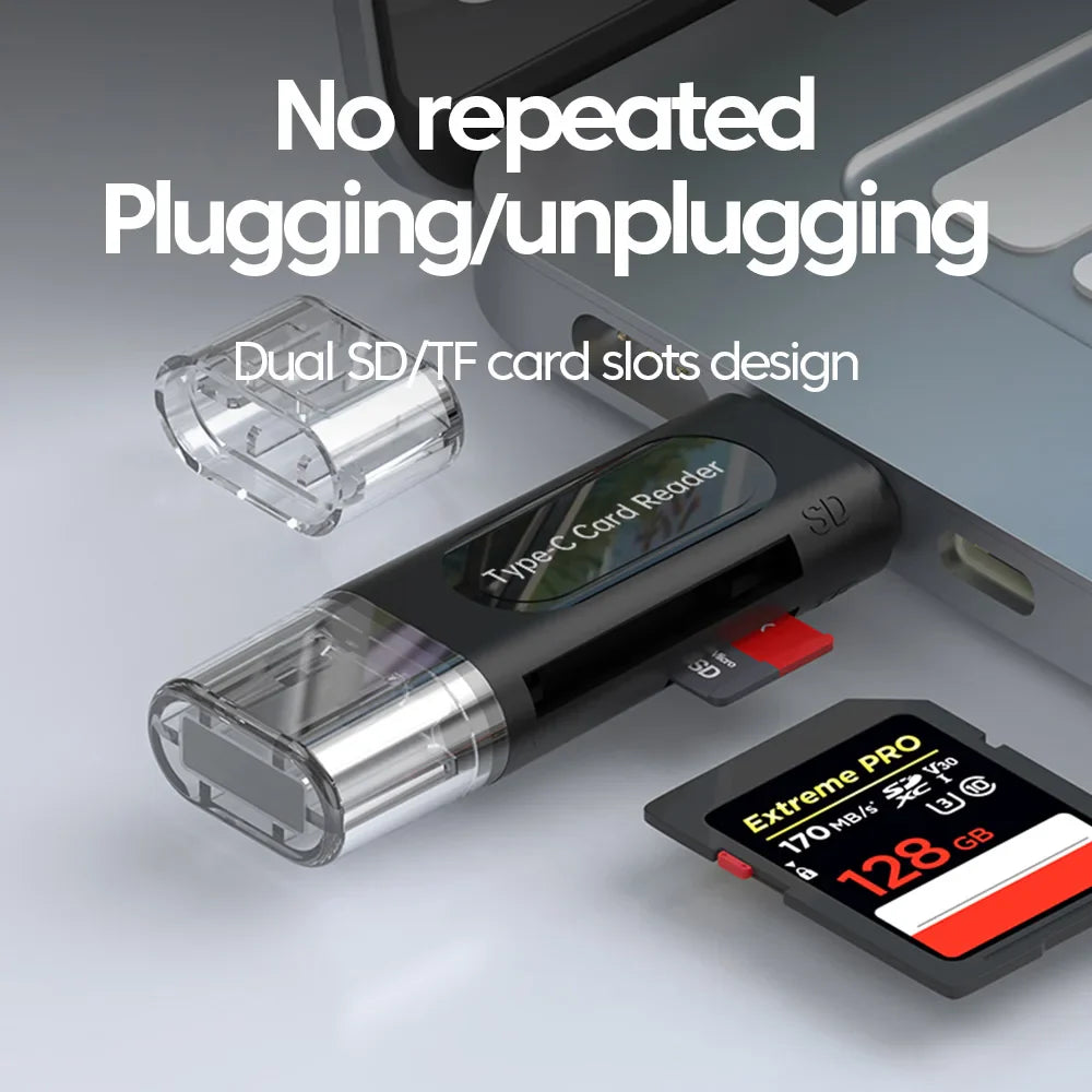 Elough 4 in 1 Card Reader Memory TF SD Card Readers For iPhone 16 15 Laptop USB 2.0 Type C Card Adapter High-speed Transmission