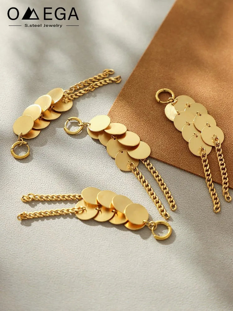 Stainless Steel Dangle Earrings For Women 18k Gold Plated Waterproof Non Tarnish Women's Glossy Sheets Chains Tassel Earring
