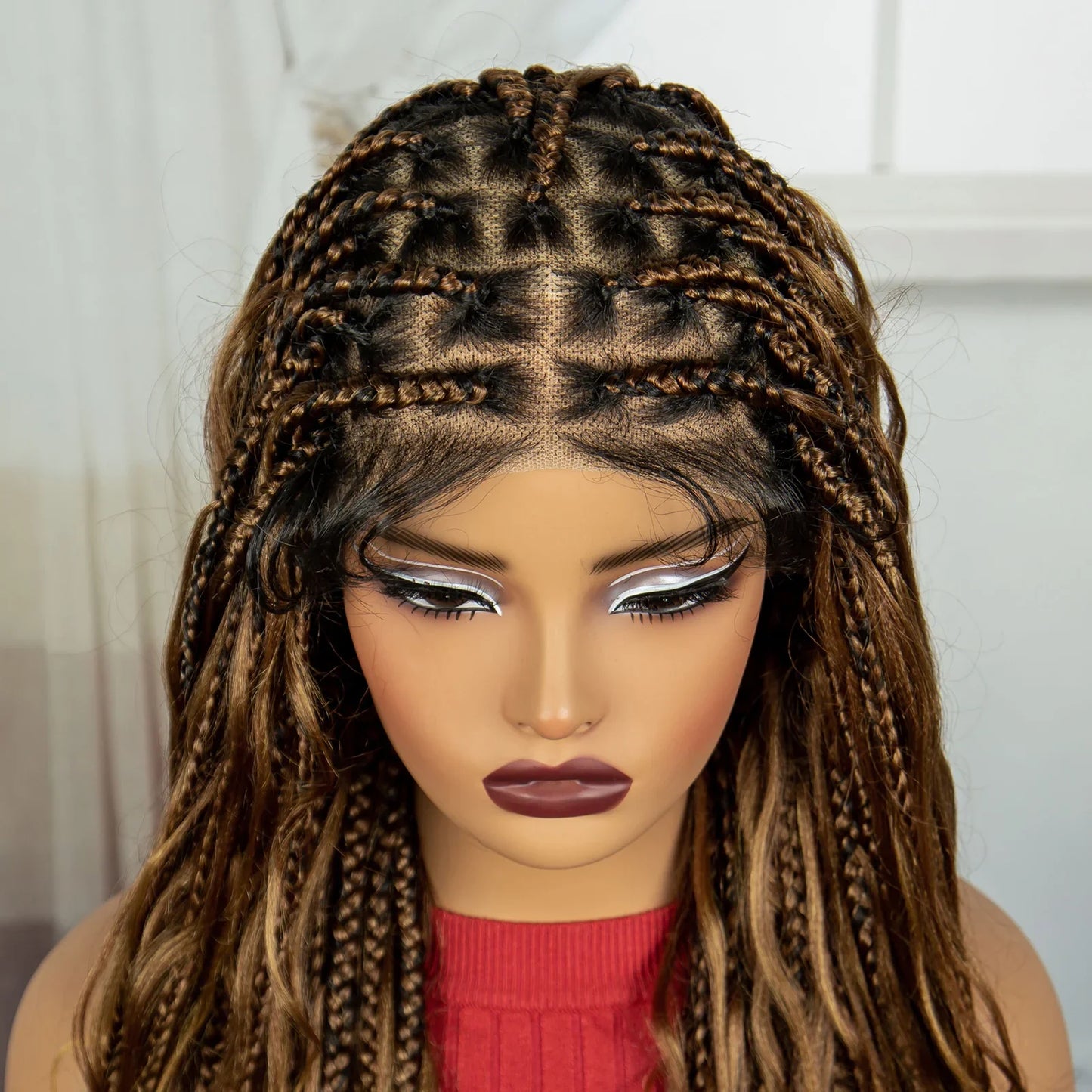 34" Boho Knotless Box Braids Wig | HD Full Lace | Ombre Braided Wig | Baby Hair | Synthetic Hair | Black Women