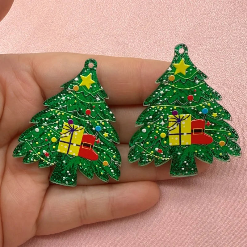 8pcs acrylic Christmas tree pendant, DIY jewelry making earrings necklace keychain accessories