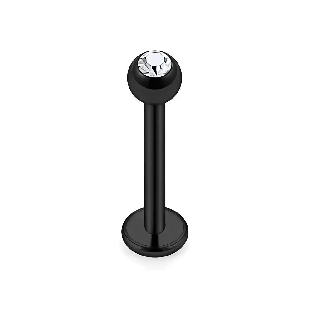 WKOUD 16G Stainless Steel Lip Labret Piercing Crystal Ball Monroe Lip Stud Helix Tragus Conch Piercing Cartilage Earrings Black