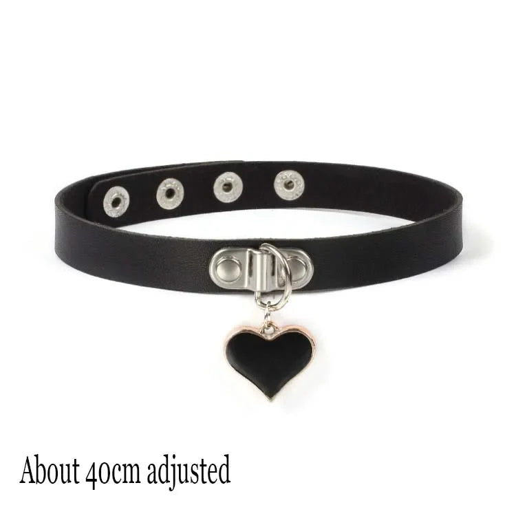 Black PU Leather Punk Choker Collar Necklace with Rivets Gothic Femme Jewelry for Party Club Sexy Goth Pendientes