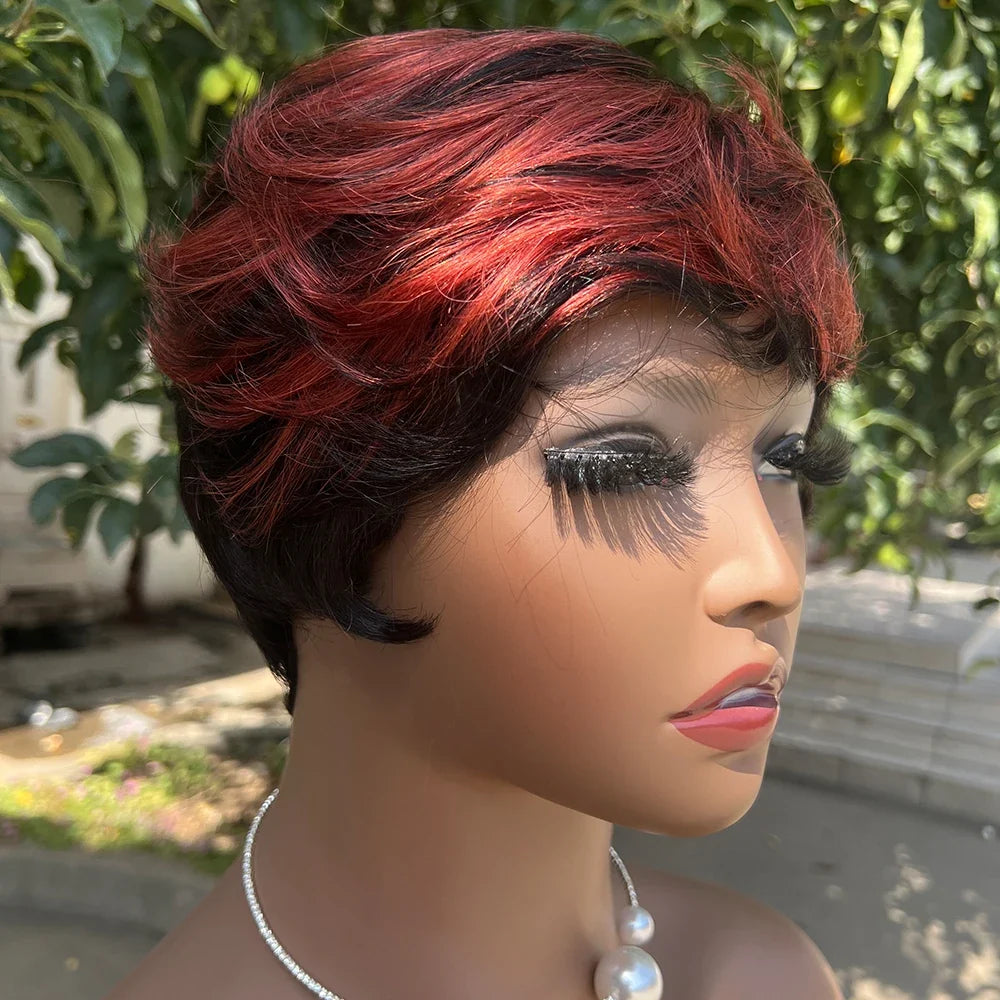 Short Pixie Cut Human Hair Wig with Bangs | Brazilian Remy, Machine Made