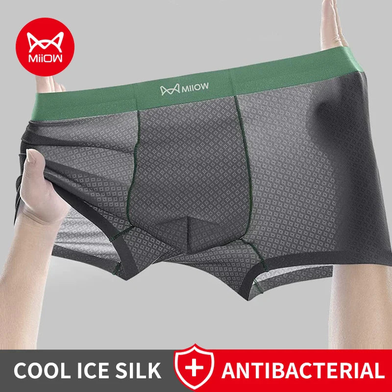 MiiOW 3Pcs Summer Ice Silk Men Panties Breathable Mesh Mens Underpants Antibacterial Man Boxershorts Cool Seamless Men Underwear