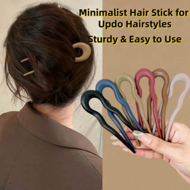 6Pcs  Women Girls Daily Hair Accessories Matte Geometric U-shaped Hair Fork Sticks Fashion Minimalist Updo Headwear