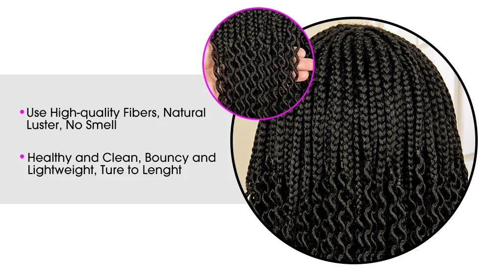Short 14" Bob Braided Wig | Curly Knotless Box Braids | Synthetic Machine Made Wig | For Black Women