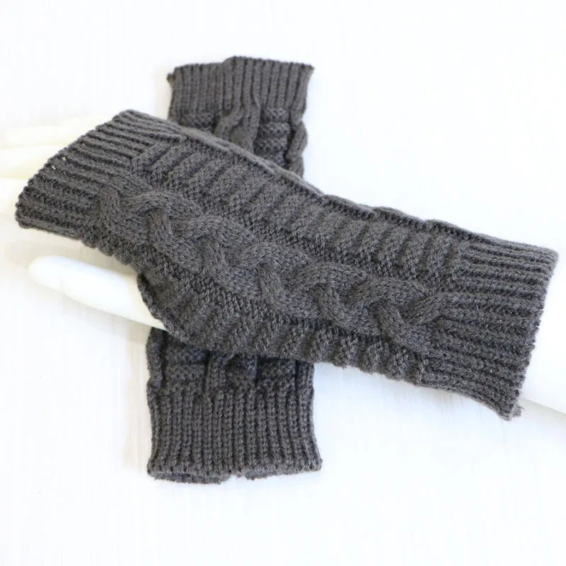 Women Stylish Hand Warmer Winter Gloves Arm Crochet Knitting Faux Wool Mitten Warm Fingerless Glove Twist Pattern Women Gloves