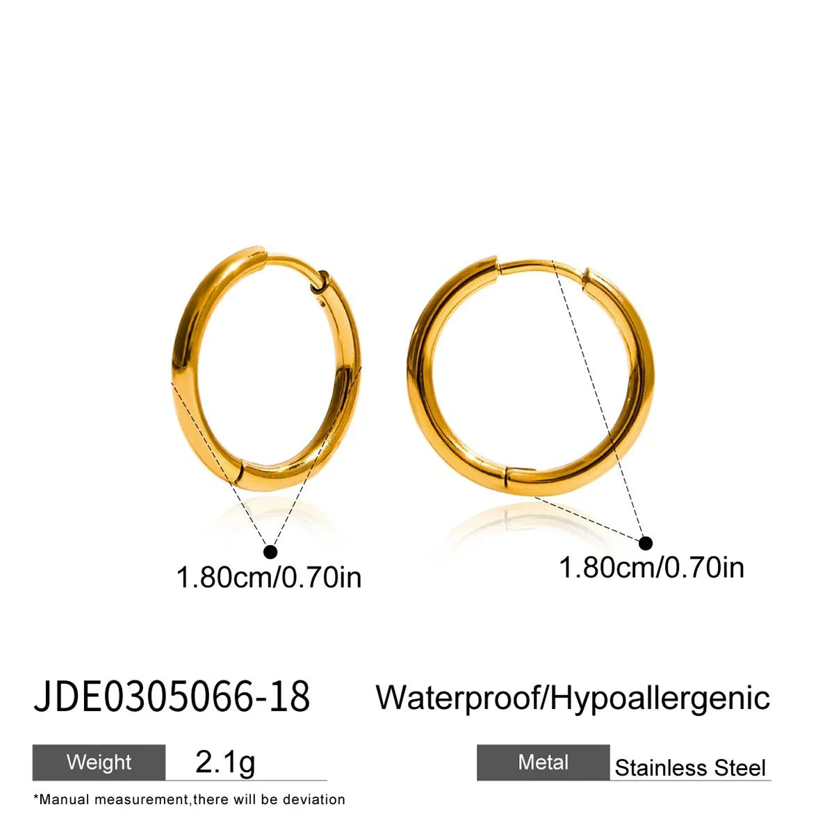 Uworld Simple Classic 18K Gold Color Plated Stainless Steel 2MM Coil Earrings Women's Accessories Party Gift