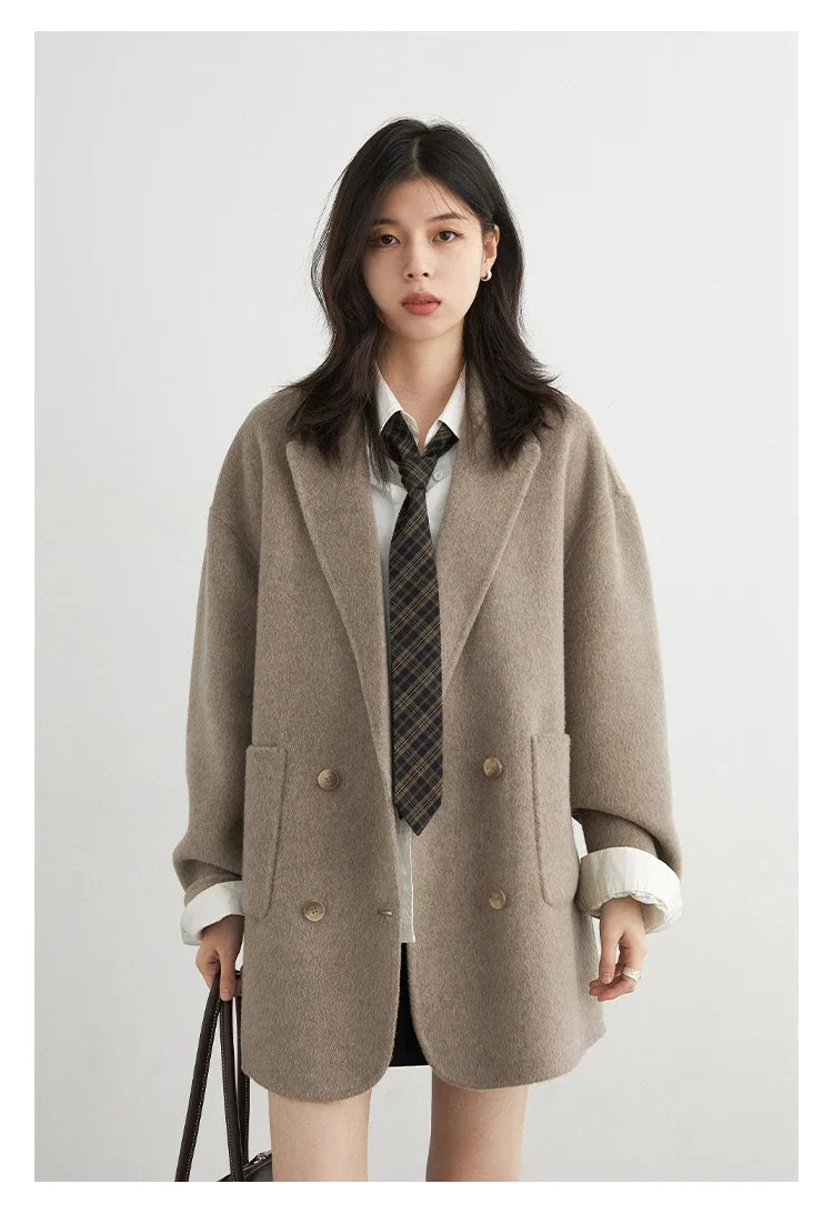 CHIC VEN New Women Woolen Coat Loose Solid Mid-length Double-sided Oversized Office Ladies Jackets Outerwear Autumn Winter 2026