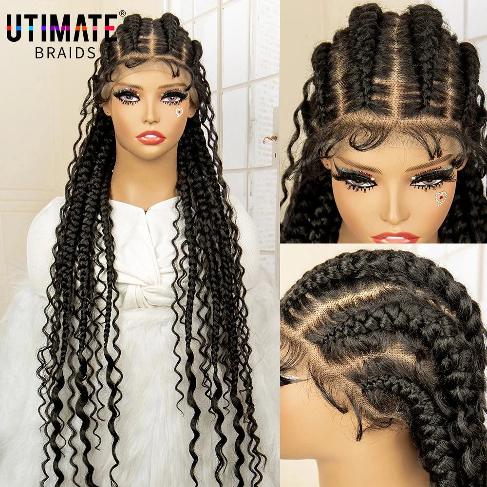 Boho Cornrow & Knotless Box Braids Wig | Full Lace | Kanekalon Hair | Women's Braided Wig