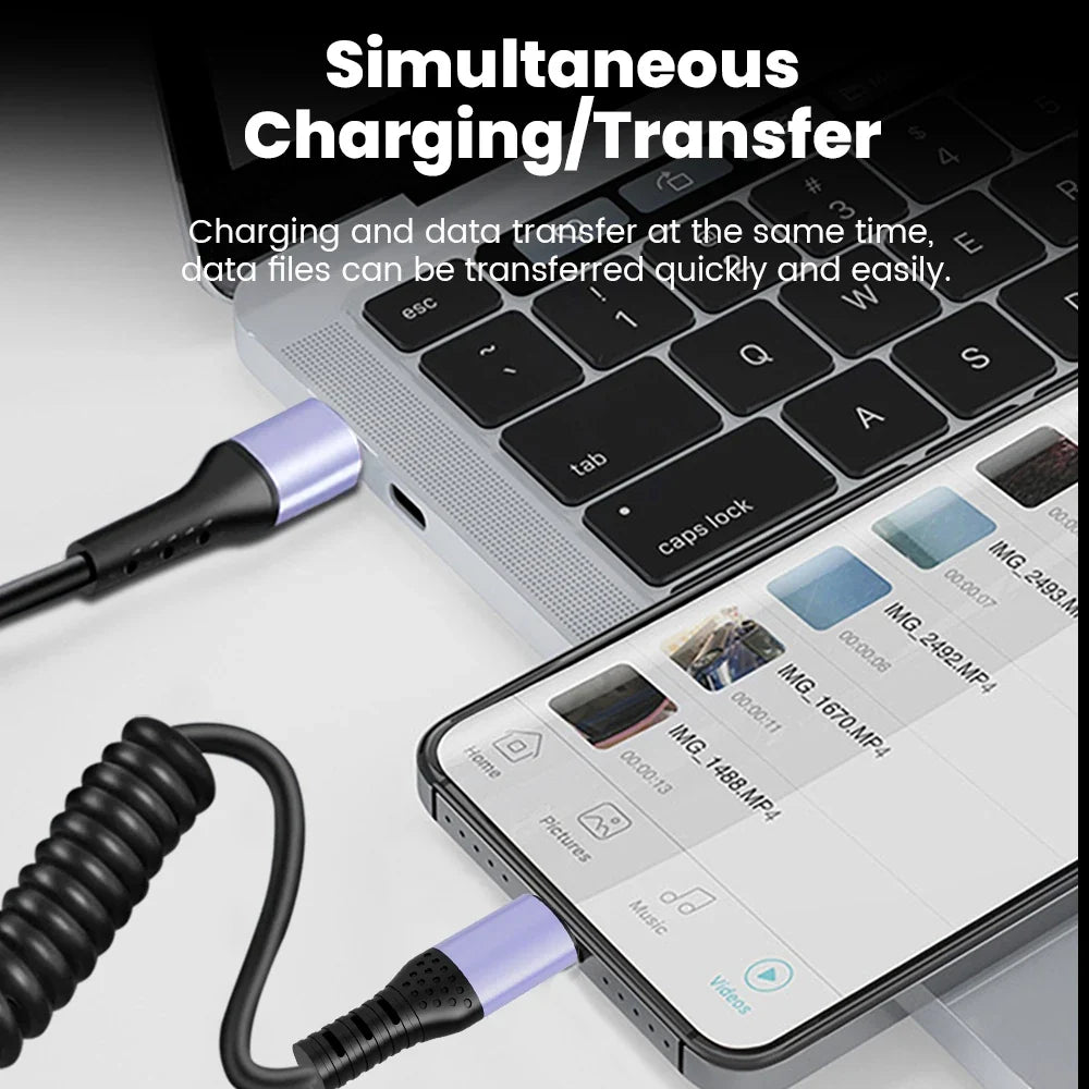 66W 100W Type C TO Type C Cable For iPhone 15 Huawei Xiaomi Samsung Car Spring Cable 6A Short Fast Charging USB C Cable