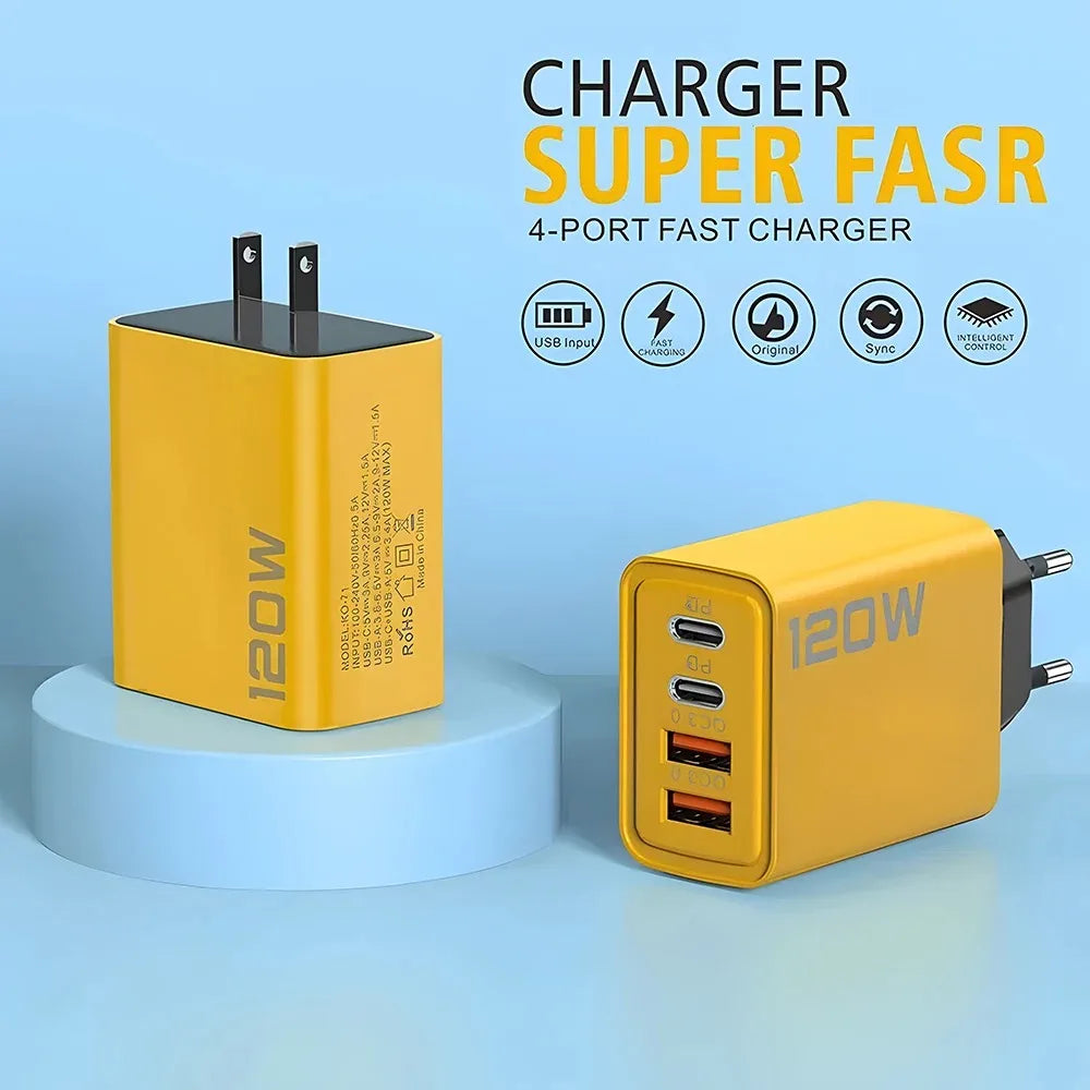 120W USB Type C Charger Mobile Phone Fast Charger Adapter For iPhone Samsung Xiaomi Quick Charge 3.0 EU/US/UK Plug Wall Charger