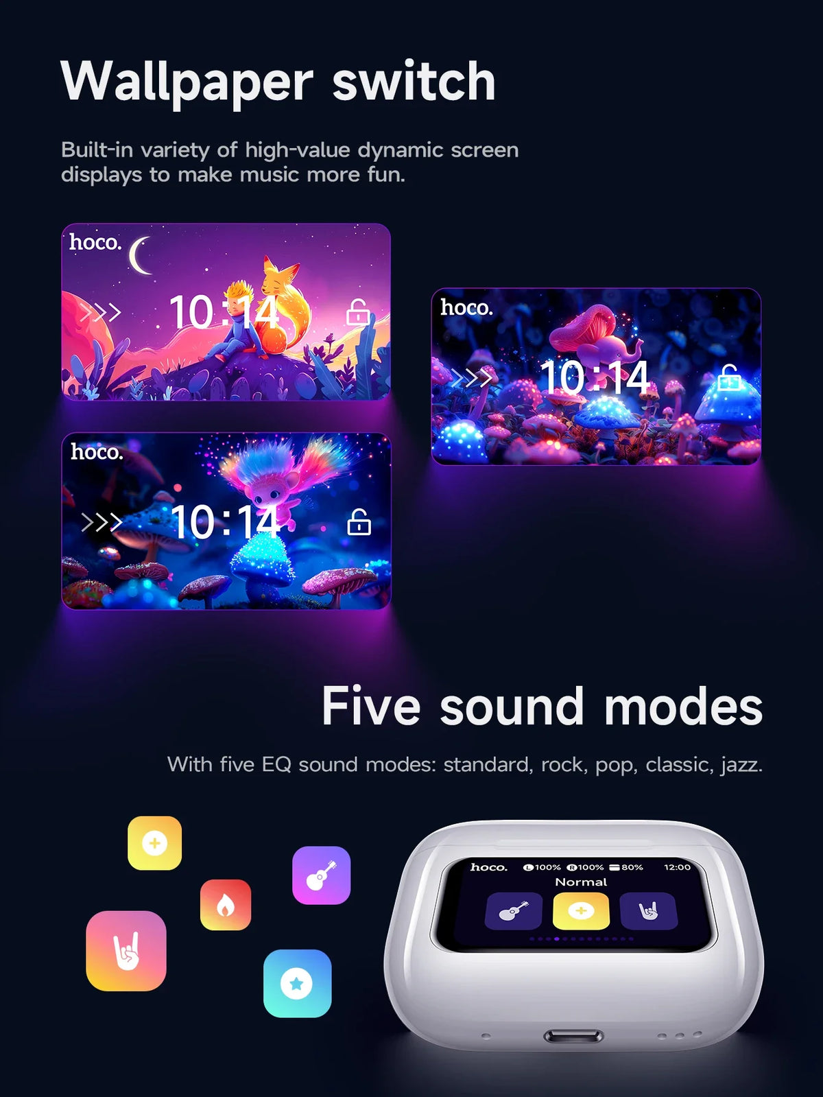 HOCO EW72 Wirelss Bluetooth 5.4 ANC Noise Reduction Earphone With LED Full Touch Smart Screen Charging Box Music Sports Earbuds