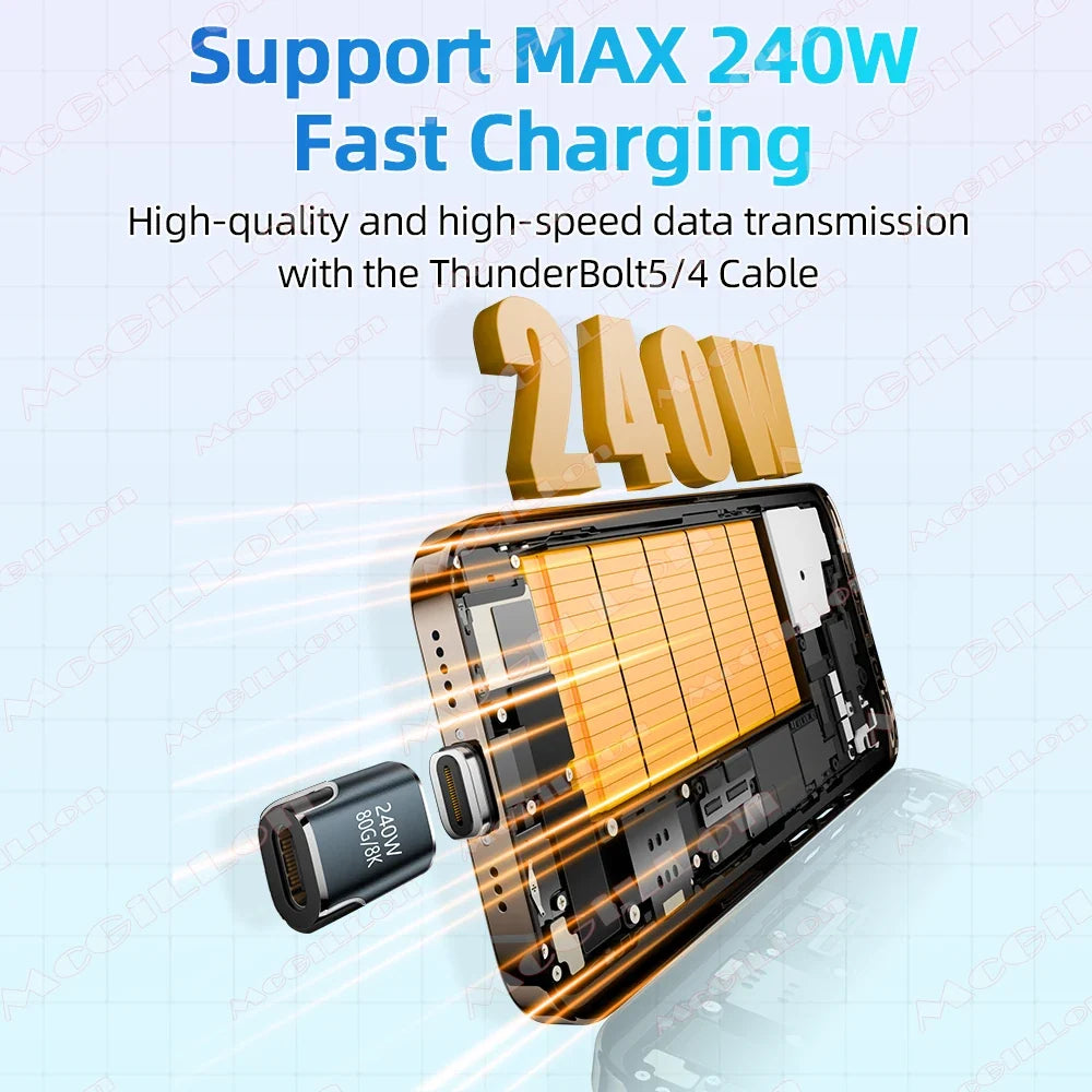 240W USB4.0 80Gbps Thunderbolt5 Magnetic Type-C OTG USB C To USB-C Fast Charge Magnet Converter Cable 8K@60Hz USB Type C Adapter