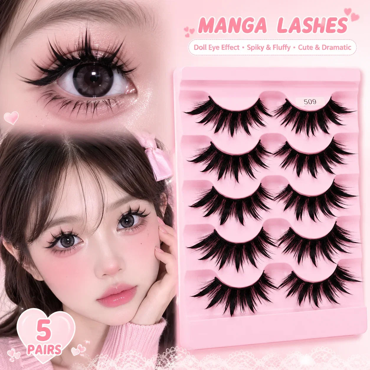 Yiernuo 1/5 Pairs Cosplay Anime Eyelashes Manga Lashes Dramatic Fairy Clusters Lashes Wet Look Lashes