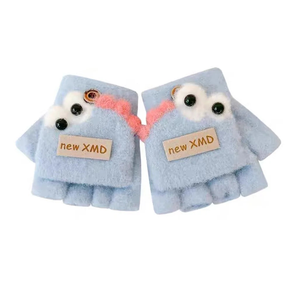 Cartoon Autumn Winter Gloves Cold Proof Windproof Baby Children Half Finger Flap Gloves Thickened Hand Warmer