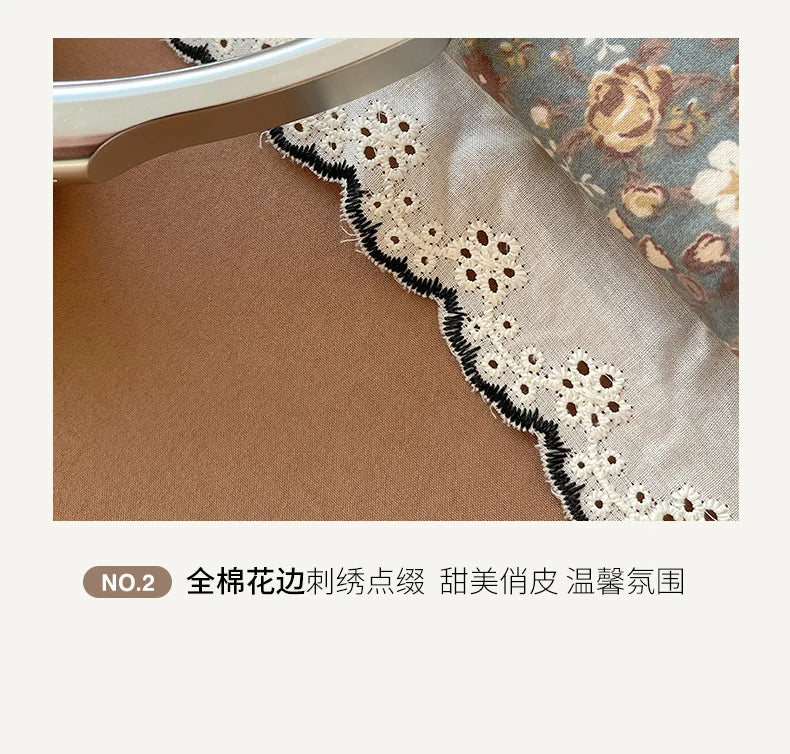 Summer Quilt Korean Style Duvet with Lace Single/Queen Size Comforter Flower Printed Quilted Blanket 여름이불 (No Pillowcase)