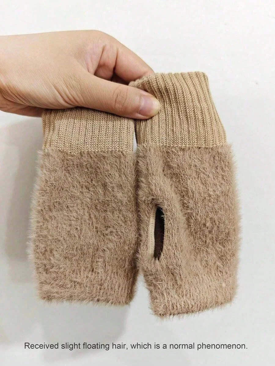 Women's Long Fleece Winter Gloves, Soft Warm Hand Warmer with Elastic Cuffs, Comfortable Cold Weather, Outdoor & Casual Wear