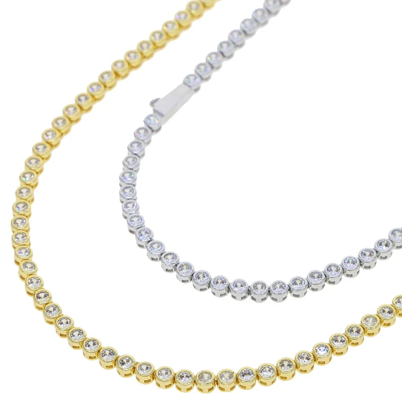 Geometric High Quality Fashion Women Jewelry Bezel Set Round Shaped Tennis Chain Bracelet Necklace Set