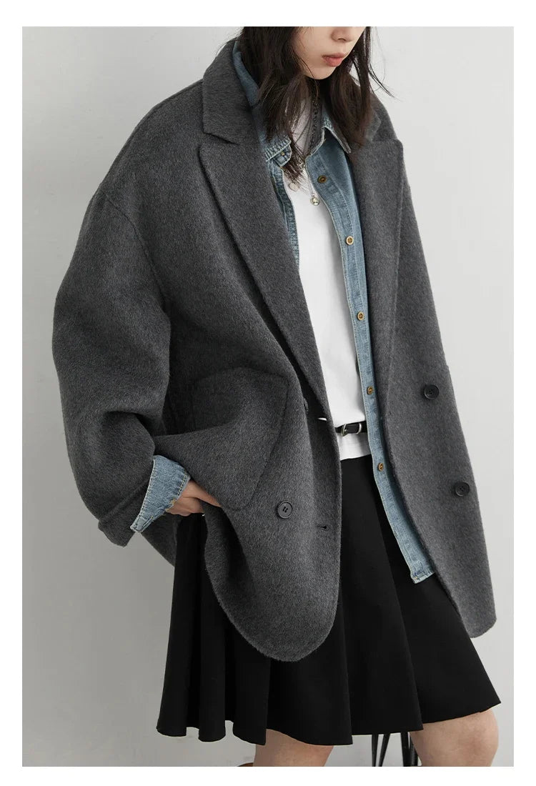 CHIC VEN New Women Woolen Coat Loose Solid Mid-length Double-sided Oversized Office Ladies Jackets Outerwear Autumn Winter 2026