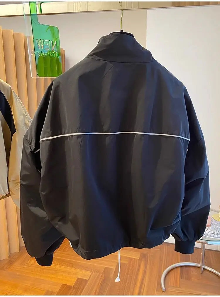 Zipper Design Niche Loose Casual Stand Collar Windbreaker Jacket Spring and Autumn Short Jacket Jacket Top