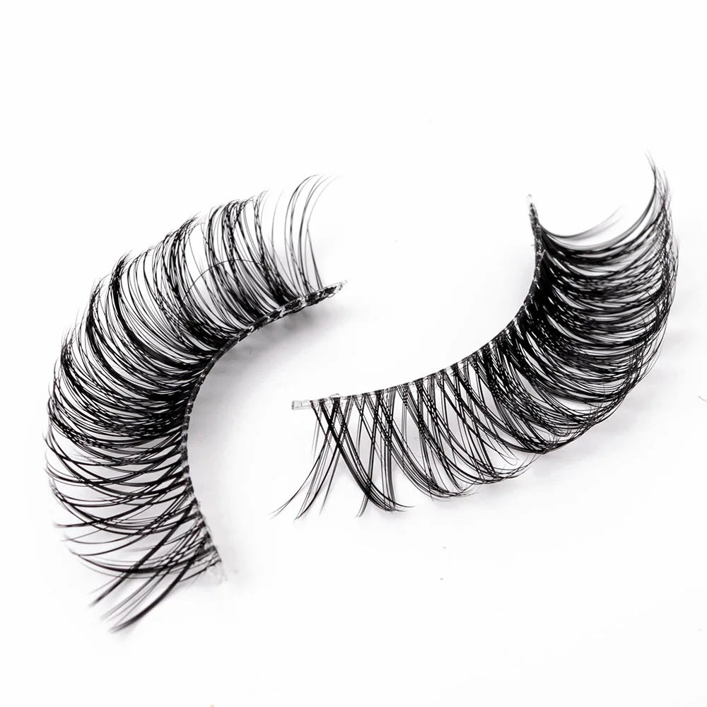 Yiernuo 1/5 Pairs Long Transparent Band Vegan Eyelash D Curl Russian Eyelashes Clear Band Lashes Invisible Band Lashes