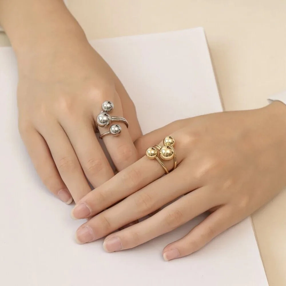 New Temperament Multi-layer Irregular Geometry  Sliver Color Smooth Planet Stainless Steel Open Rings for Women Designer Jewelry