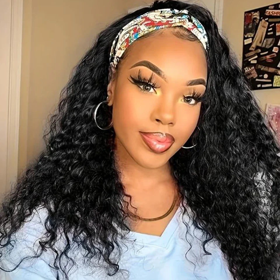 250% Density Brazilian Jerry Curly Headband Wig | Glueless Kinky Curly Remy Human Hair (Full Machine Made)