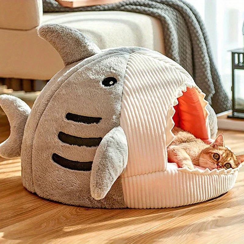 Plush Hooded Cat Cave Bed Round Semi‑Enclosed Shell Pet Nest Washable Anti‑Slip Warm All Season Sleeping Bed For Cats Small Dogs