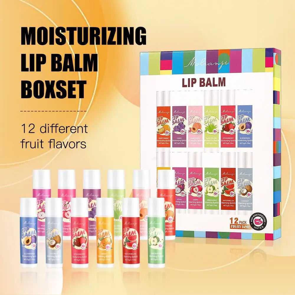 12pcs Moisturizing Lipstick Set, Hydrating Lip Care Suitable For All Skin Types, Fruit Lipstick Lip Balm Set