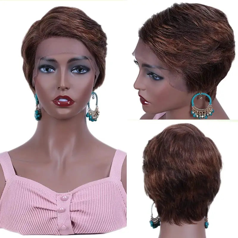 Peruvian Straight Pixie Cut Bob Wig | T-Part Transparent Lace Human Hair (Pre-Plucked Hairline)