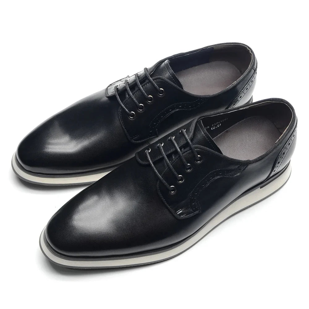 Men's Blue & Black Genuine Leather Derby Dress Shoes | Classic Casual & Business Oxfords (Breathable)