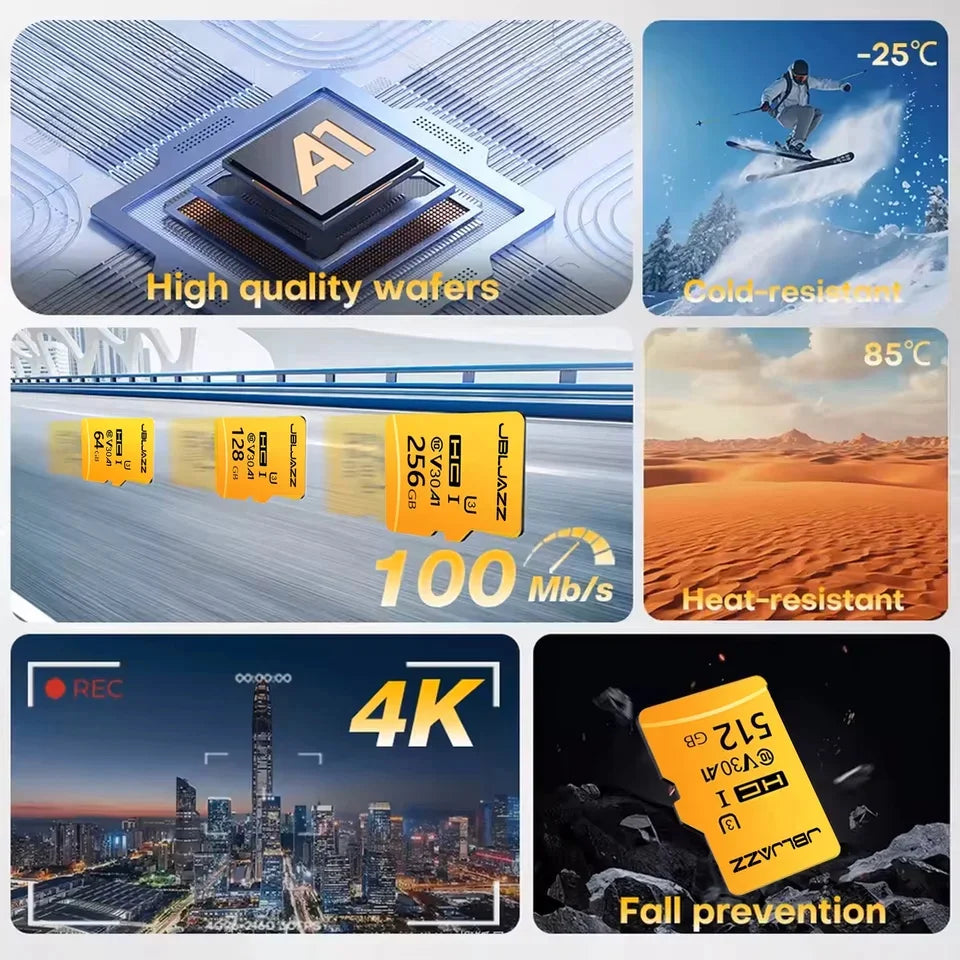 High Speed Micro TF SD Card 128GB 256GB Class 10 U3 V30 Up to 100MB/s for Camera Drone Driving Recorder Waterproof Memory Card