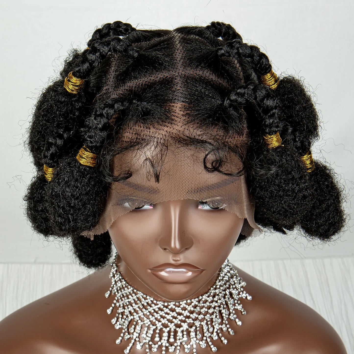 Handmade Bantu Knots Braided Wig | Short Knotless Braids | Full Lace Wig with Baby Hair | Synthetic Braiding Wig for Black Women