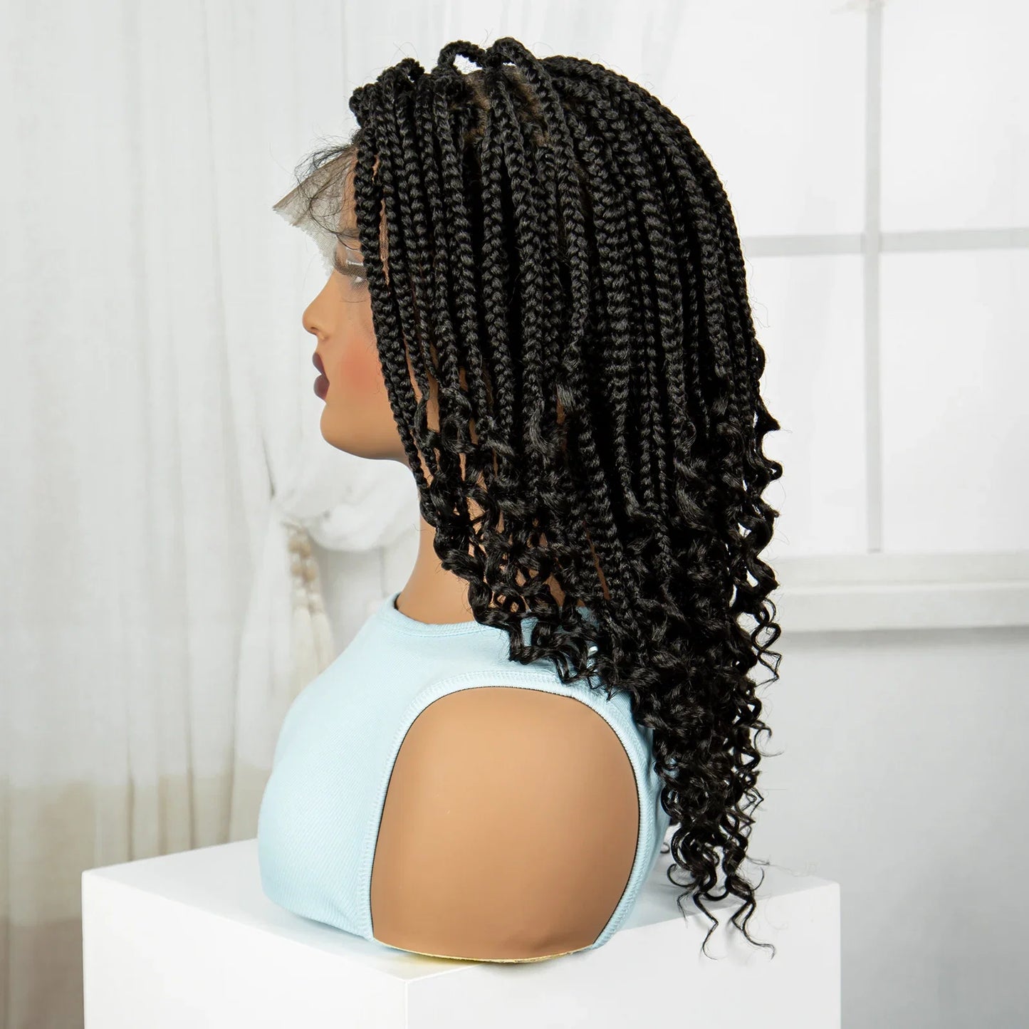 Burgundy Boho Knotless Braids Bob Wig with Curly Ends | Full Lace