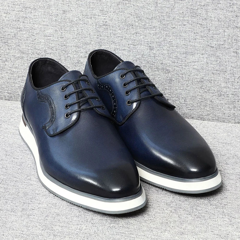 Men's Blue & Black Genuine Leather Derby Dress Shoes | Classic Casual & Business Oxfords (Breathable)