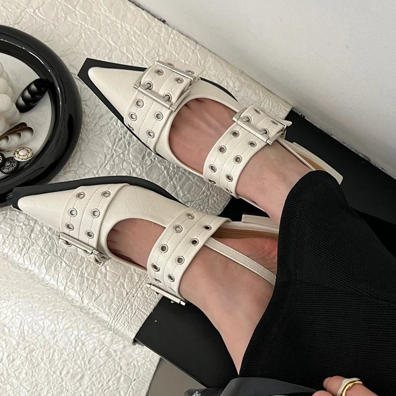 Women Flat With Shoes 2026 Designer Luxury Buckle Fashion Ladies Flats Shoes Slingback Pointed Toe Casual Female Sandals Mules